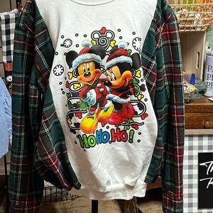 Upcycled Mickey and Minnie Christmas Sweatshirt
